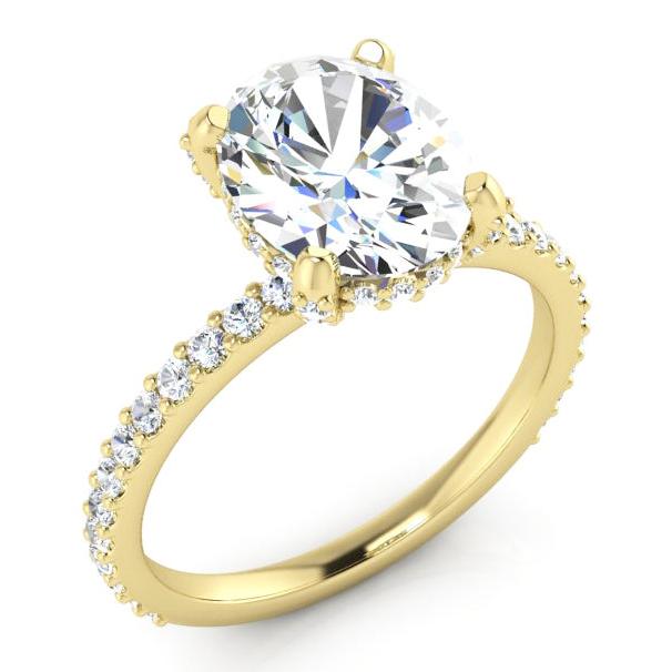 Halo Caché Ovale Pavé Véritable Bague En Diamant