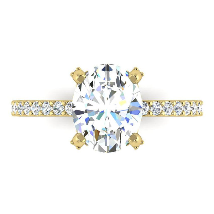 Halo Caché Ovale Pavé Véritable Bague En Diamant