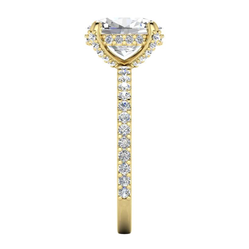 Halo Caché Ovale Pavé Véritable Bague En Diamant