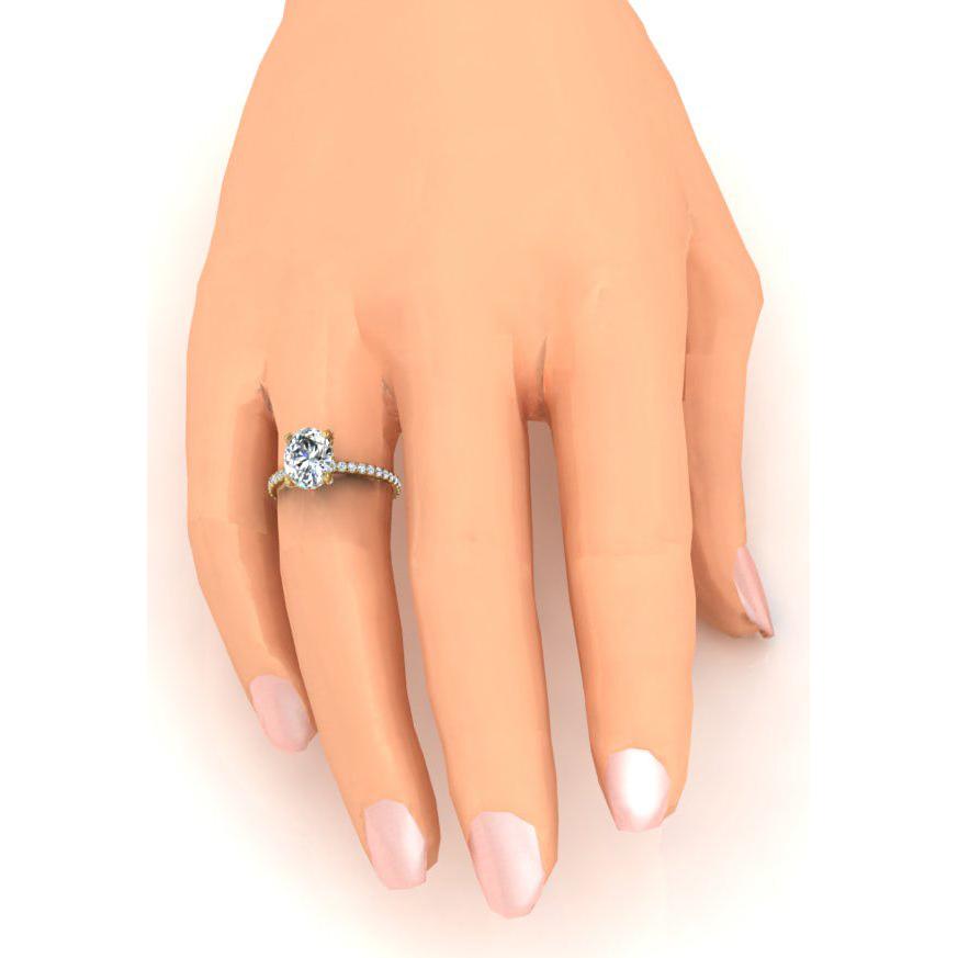 Halo Caché Ovale Pavé Véritable Bague En Diamant