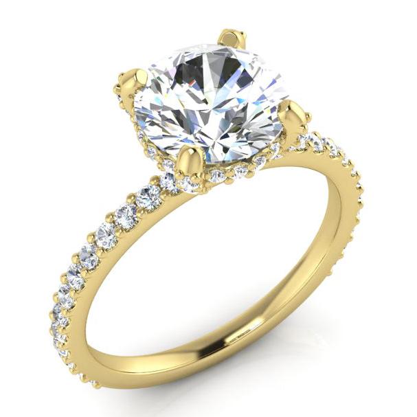 Halo Caché Ronde Pavé Véritable Bague En Diamant