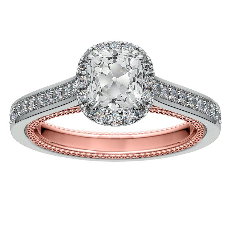 Halo Cushion Vieux Mineur Bague Véritable Diamant Rond 4.75 Carats Deux Tons