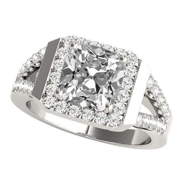 Halo Cushion Vieux mineur Réel Diamond Ring Prong Split Shank 7.50 Carats
