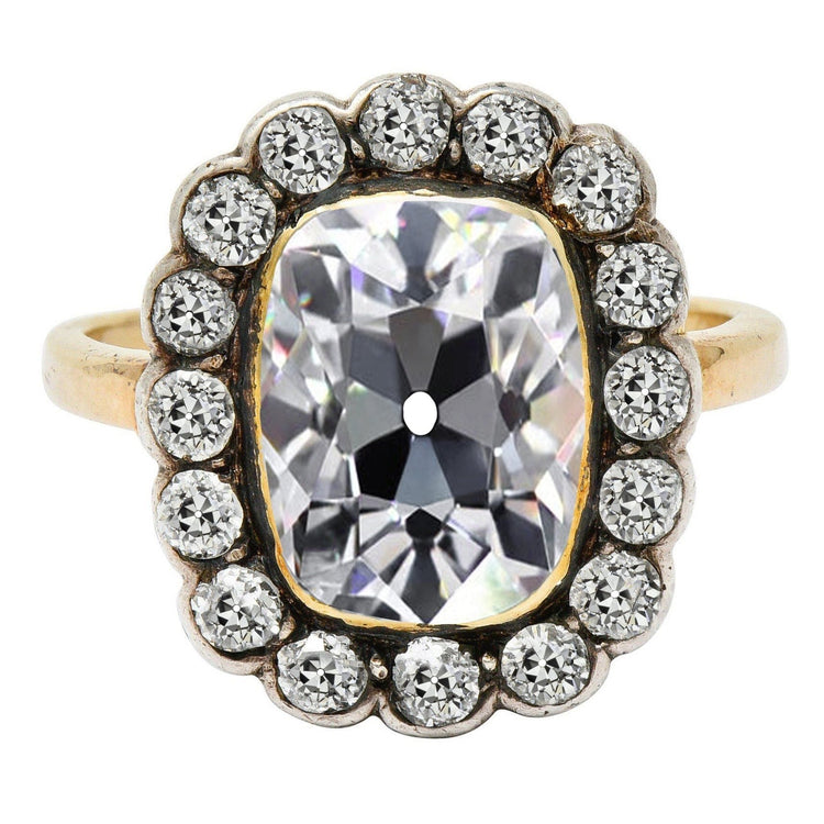 Halo Cushion Vieux mineur Réel Diamond Wedding Ring Bicolore Or 7 Carats