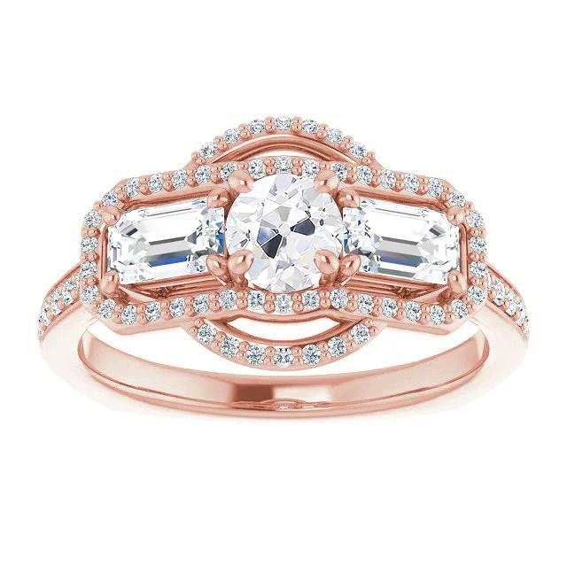 Halo Emerald & Round Old Cut Réel Diamond Ring 7.25 Carats Bijoux Femme