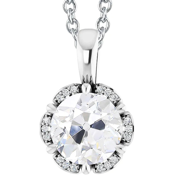 Halo Naturel Diamond Eagle Claws Pendentif Rond Old Miner Or Blanc 14K