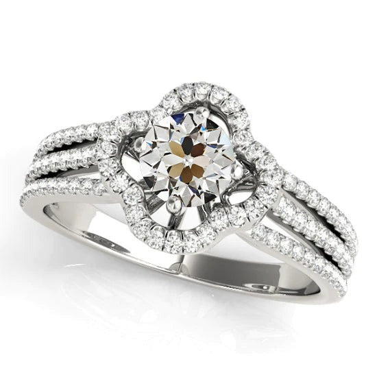 Halo Old Miner Bague Véritable Diamant Style Fleur Or Tige Fendue 3.50 Carats