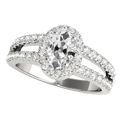 Halo Oval Ancienne Mine Cut Véritable Diamond Ring Split Shank Bijoux 5.25 Carats