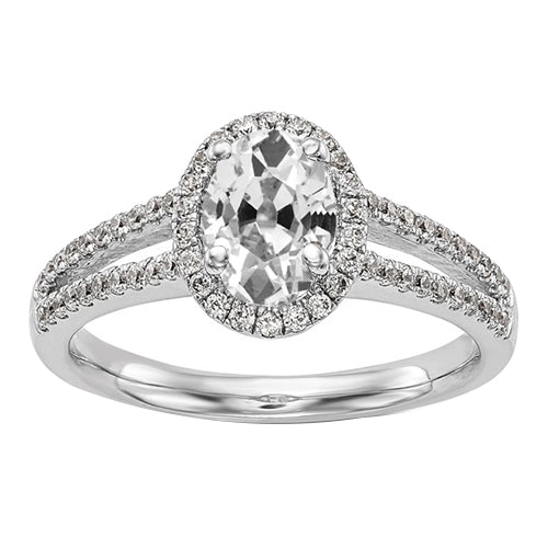 Halo Oval Vieux Mineur Réel Diamond Ring Split Tige Or 14K 5 Carats