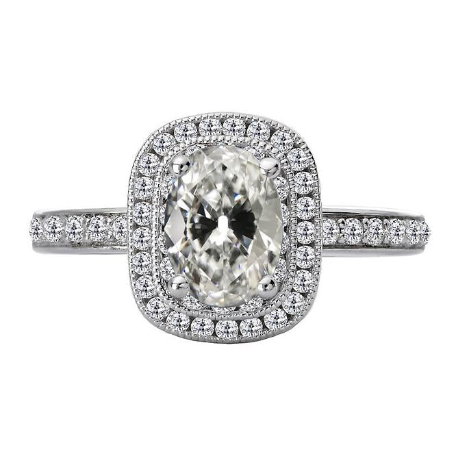 Halo Oval Vieux mineur Naturel Diamond Bague de Fiançailles 8 Carats Style Vintage