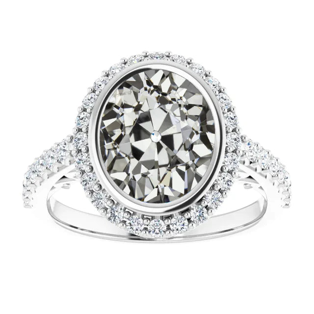 Halo Oval ancienne mine Cut Réel Diamond Ring Lunette sertie 9.50 Carats