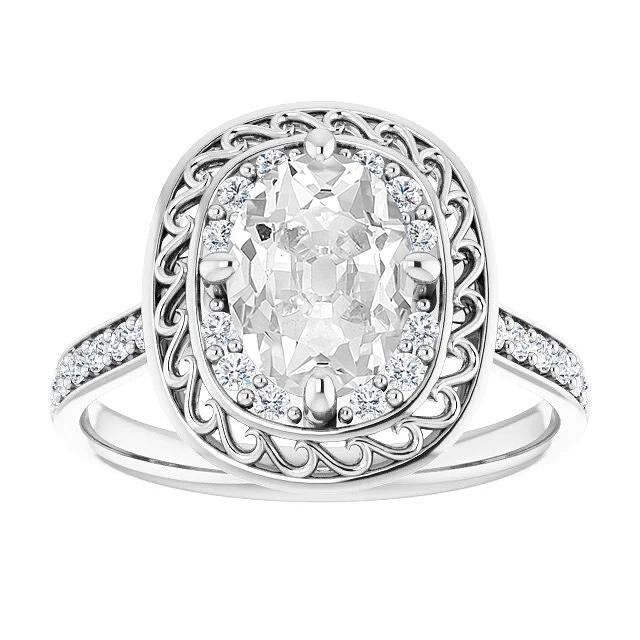 Halo Ovale Vieux Mineur Bague Naturel Diamant Serti 7.25 Carats