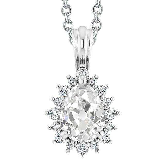 Halo Pendentif Naturel Diamant Rond Style Fleur Poire Vieux mineur Diapositive 4 Carats