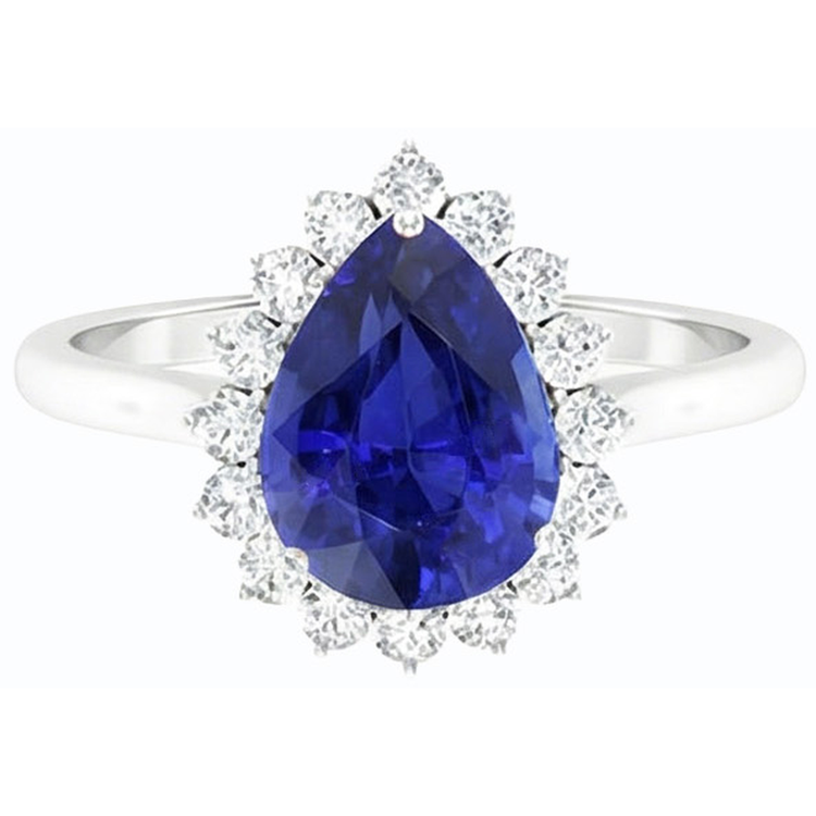 Halo Poire Bleu Saphir Bague Étoile Style Diamant Bijoux 3.50 Carats