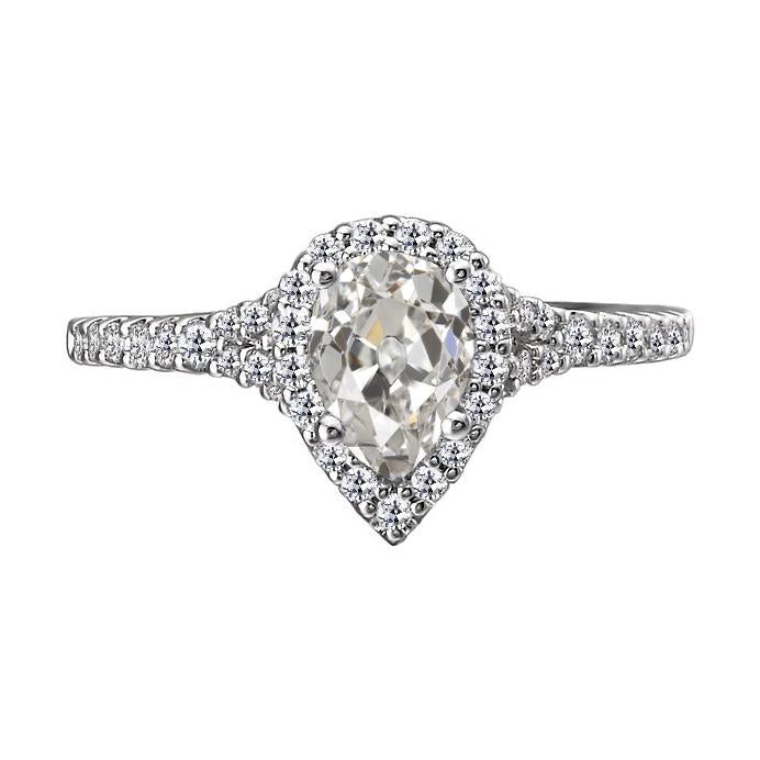 Halo Poire ancienne mine Cut Réel Diamond Ring Bijoux 5 Carats