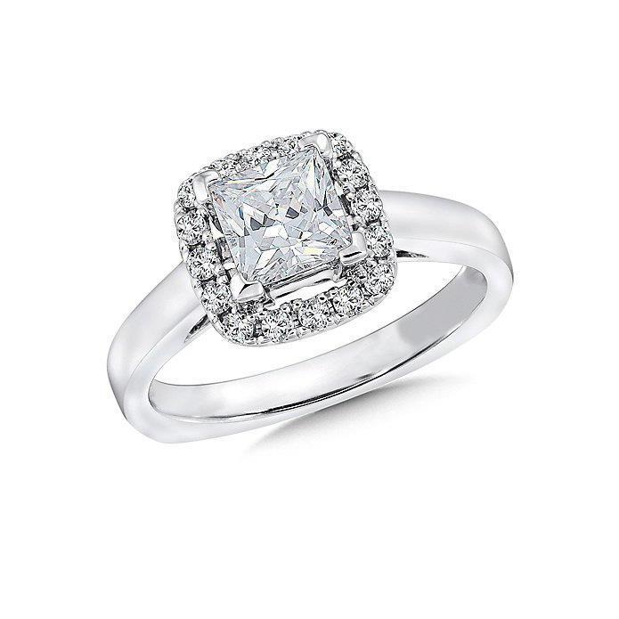 Halo Princess & Round 2.30 Carats Bague Véritable Diamant Or Blanc 14K
