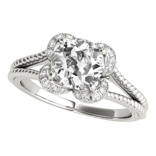 Halo Rond Ancienne Mine Cut Naturel Diamond Ring Rope Style 4 Carats Split Tige