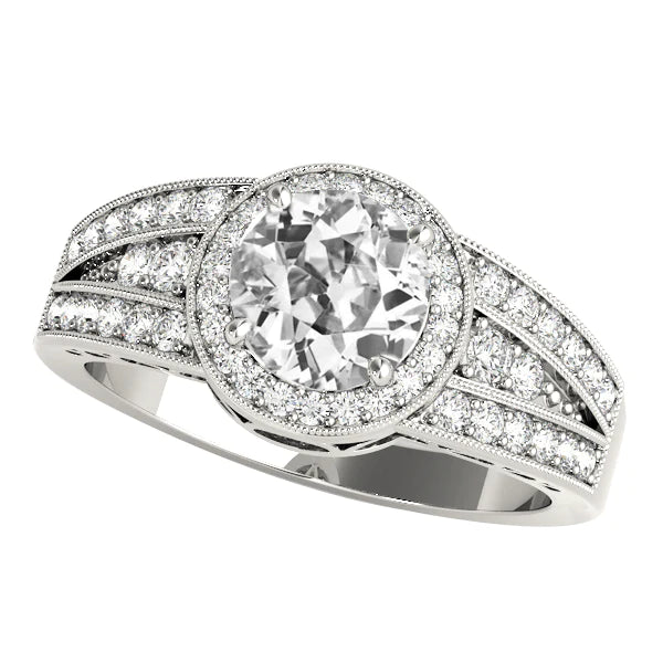 Halo Rond Old European Réel Diamond Ring Split Millgrain Shank 5.50 Carats