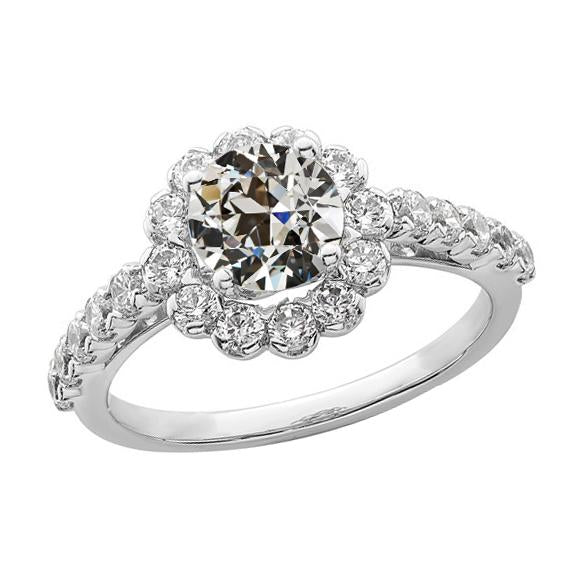 Halo Rond Vieux Mineur Bague Réel Diamant Style Fleur Or 14k 4.50 Carats