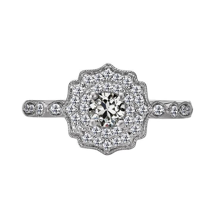 Halo Rond Vieux mineur Bague Naturel Diamant Fleur Style Vintage 3.50 Carats