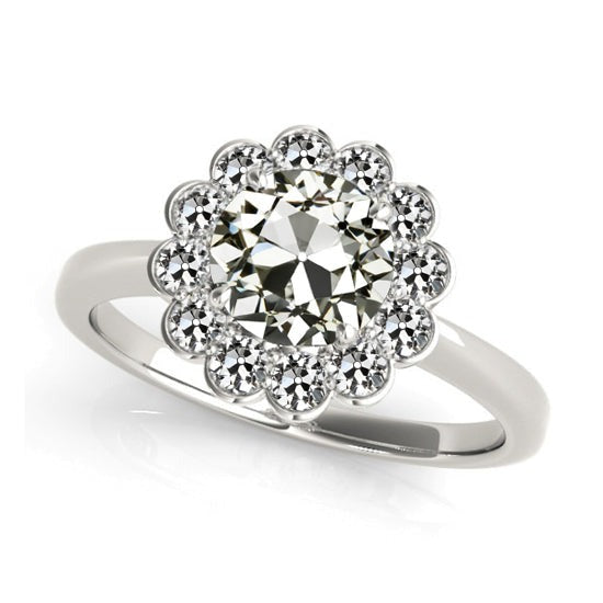 Halo Rond Vieux mineur Bague Réel Diamant Style Fleur Or 14K 3.50 Carats