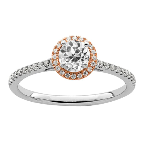Halo Rond ancienne mine Cut Réel Diamond Bague Bicolore Bijoux 3 Carats