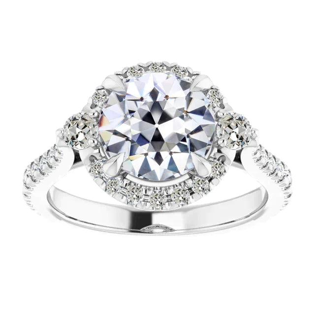 Halo Round Old European Naturel Diamond Ring Gold Ladies Jewelry 4.50 Carats