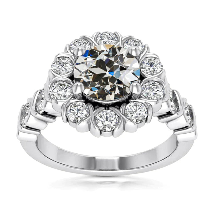 Halo Round Old Miner Naturel Diamond Ring Prong Half Bezel Set 5 Carats