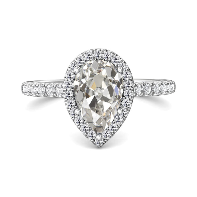 Halo Round & Pear Vieux mineur Réel Diamond Ring 5 Prongs Set 5.50 Carats