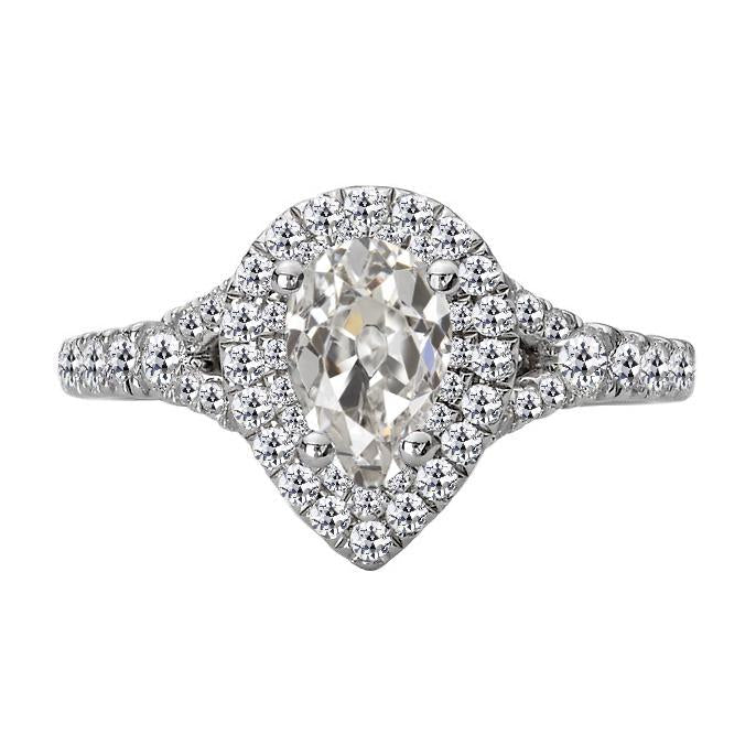 Halo Round & Pear Vieux mineur Véritable Diamond Ring Pave Set 6 Carats