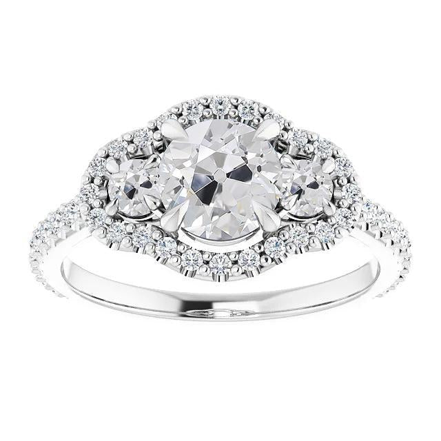 Halo Round Vieux Mineur Naturel Diamond Ring 3 Pierre Style Bijoux 5.25 Carats
