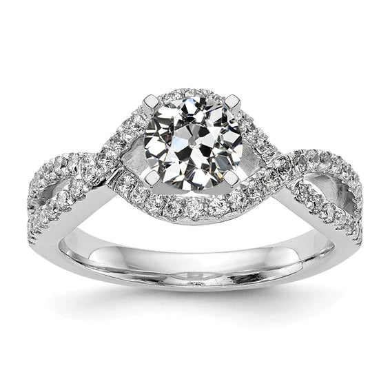 Halo Round Vieux Mineur Réel Diamond Ring Split Tige Or 3.50 Carats