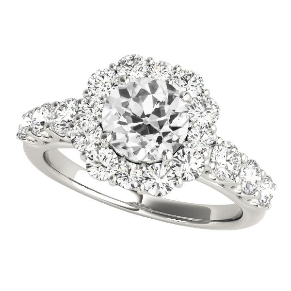 Halo Round Vieux Mineur Véritable Diamond Ring Flower Style Griffe Set 5 Carats