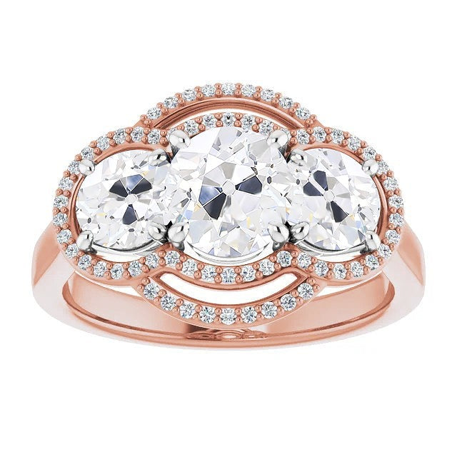 Halo Round Vieux mineur Réel Diamond Ring Prong Set 8.50 Carats Two Tone