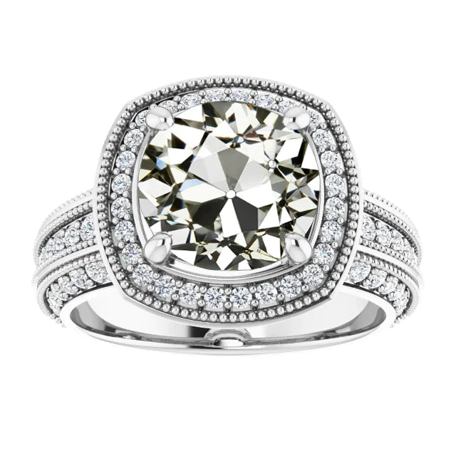 Halo Round ancienne mine Cut Réel Diamond Ring Bijoux en or 14 carats 6,50 carats