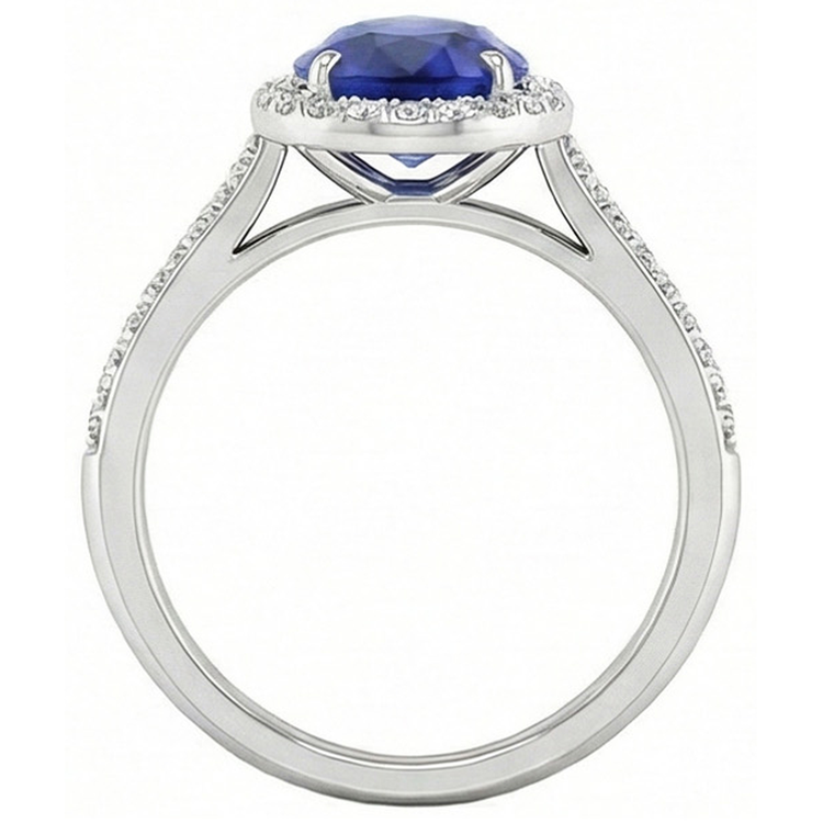 Bague Pierre de Couleur Or Blanc 14 Carats avec Saphir Bleu – vue de profil