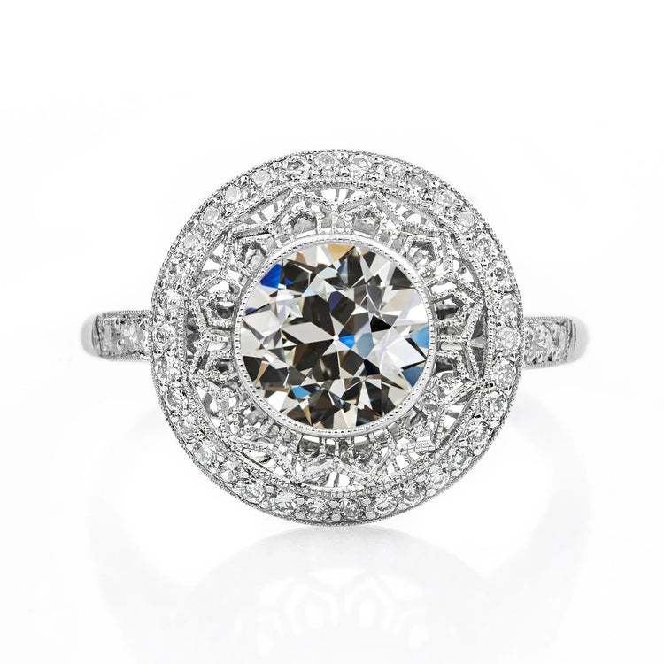 Halo Vieux Mineur Réel Diamond Ring Lunette Millgrain Style Antique 3.25 Carats