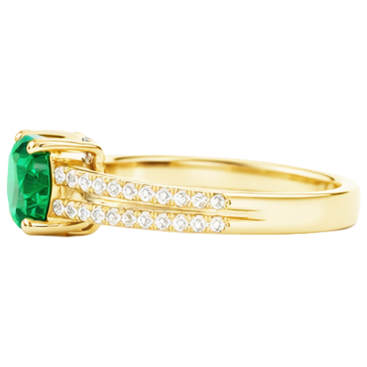 Halo caché vert émeraude avec diamant alliance or jaune 14 carats