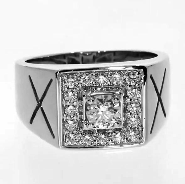 Halo Bague Messieurs Rond Véritable Diamant Hommes Bijoux