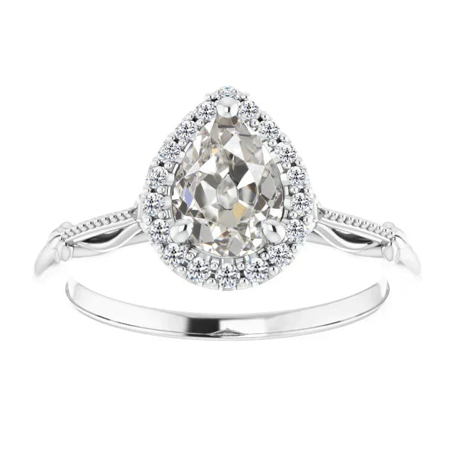 Taille Old Mine Diamant Fin bague en Or Blanc 14 Carats – vue principale