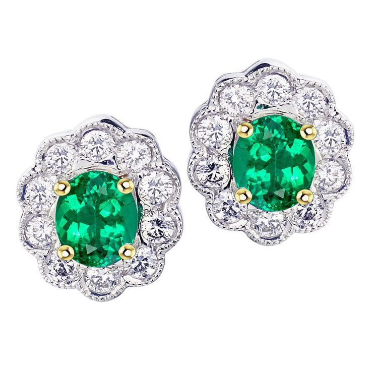 Émeraude Ovale Gemstone Earring en Or Deux Tons 14 Carats – vue principale