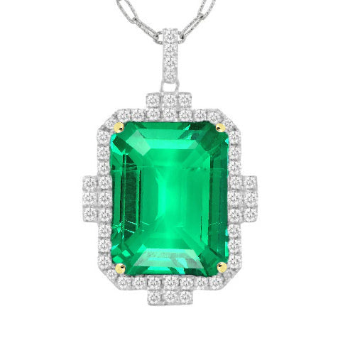 Émeraude Fine Pendentif Gemme 3-carats Or Deux Tons 14 Carats – vue principale