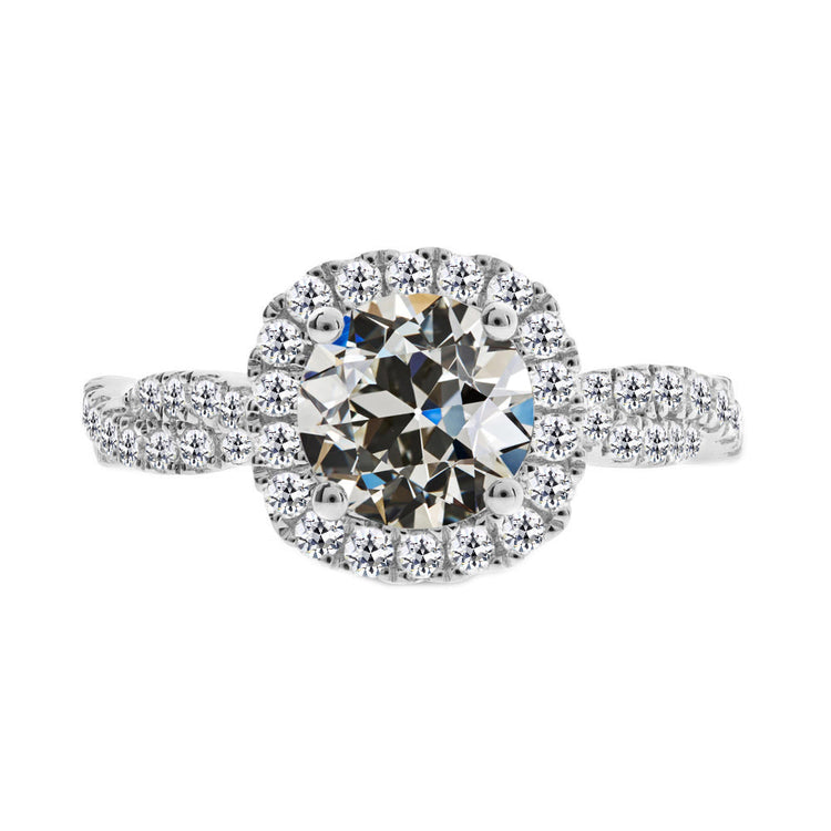 Diamant Taille Old Mine Bague Halo en Or Blanc 14 Carats – vue principale