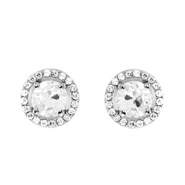 Puces d'Oreilles Or Blanc 14 Carats avec Brillant – vue de face