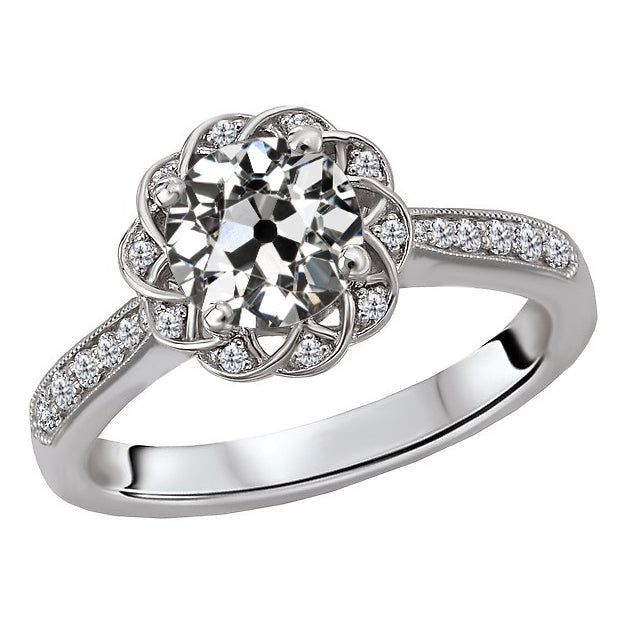 Élégant Diamant Bague de Fiançailles Halo 2 carats – vue principale