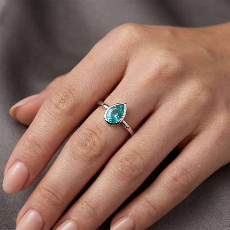 Haut de gamme Paraiba Néon Bague avec Gemme 1 carats – Or Blanc