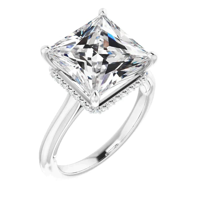 Hidden Halo 5 Carat Princess Réel Diamond Ring
