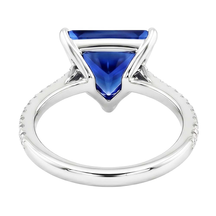 Hidden Halo Ceylan Sapphire Trillion Gemstone Ring Diamond Accentué