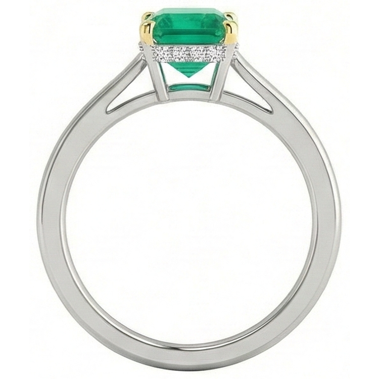 Taille Émeraude Émeraude Colombienne bague en Or 14K Bicolore – vue de dessus