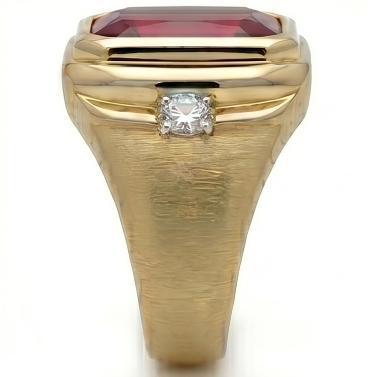 Homme 10K Yellow Gold Rubis Sang de Pigeon Bague Masculine